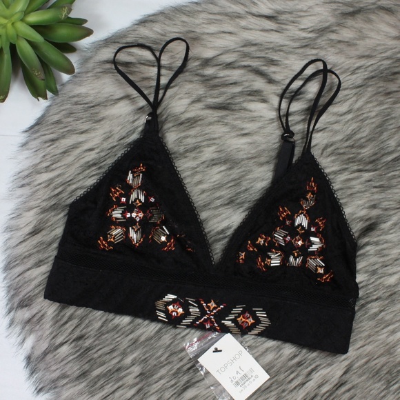 Topshop Other - Topshop Black Lace Beaded Soft Bralette